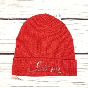 Aeropostale  red knit beanie hat "love" sequined